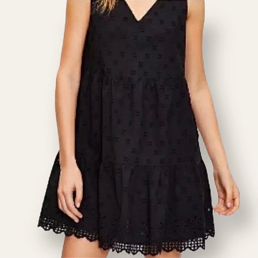 LOFT Black Eyelet Sleeveless Tiered Swing Dress XS